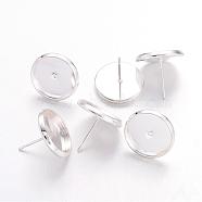 Silver Color Plated Brass Ear Studs Settings, Tray: 12mm, 12mm, Pin: 1mm(X-IFIN-Q005-S)