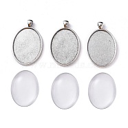 DIY Pendant Making, with Tibetan Style Oval Alloy Big Pendant Cabochon Settings and Transparent Oval Glass Cabochons, Antique Silver, Cabochons: 40x30x7~9mm, Settings: 51.5x33x3mm, Hole: 7x4mm, 2pcs/set(DIY-X0293-42AS)