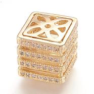 Brass Micro Pave Cubic Zirconia Beads, Real 18K Gold Plated, Cube, Golden, 10.5x10.5x10.5mm, Hole: 1mm(ZIRC-F062-25G)