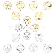 SUNNYCLUE 16Pcs 4 Styles 304 Stainless Steel Charms, Manual Polishing, Flat Round with Heart, Golden & Stainless Steel Color, 2 colors, 2pcs/color(STAS-SC0002-65)