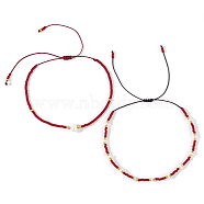 Fashionable Glass Seed Bead & Shell Braided Bead Bracelets Sets for Women(OL5089)