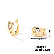 Copper & Zircon Hoop Earrings With Vintage French style and Fashionable Versatility, Golden, 17x10mm(KR9282-1)