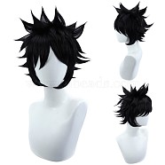 Cosplay Party Wigs, Synthetic Wigs, Heat Resistant High Temperature Fiber, Short Spiky Wigs with Bangs, Black, 11 inch(28cm)(OHAR-I015-25)