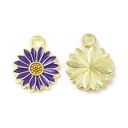 Alloy Enamel Charms, Light Gold, Sunflower Charm, Dark Slate Blue, 17x13x2mm, Hole: 2mm(FIND-H035-01G-LG)