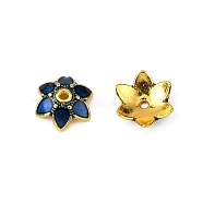 6-Petal Alloy Enamel Bead Caps, Flower, Prussian Blue, 9.5x8.5x2.5mm, Hole: 1.4mm(ENAM-WH0063-04B)