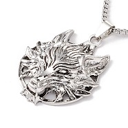 Alloy Wolf Pendant Necklace with 201 Stainless Steel Box Chains, Gothic Jewelry for Men Women, Antique Silver & Stainless Steel Color, 23.62 inch(60cm)(NJEW-E016-19AS)