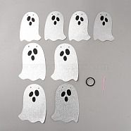 Halloween Theme Ghost Paper Hanging Streamer, for Festive & Party Decoration, including Needle, Silk Ribbon, Silver, 141~170x101~119x1mm(DIY-WH20014-02A)