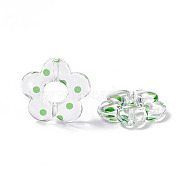 Transparent Acrylic Beads, Flower with Polka Dot Pattern, Clear, Green, 19x19.5x3.5mm, Hole: 1.6mm(OACR-C009-06F)