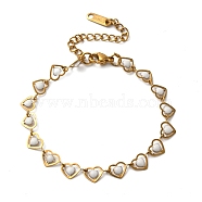 304 Stainless Steel Heart Link Bracelets for Women, Golden, White, 6-3/4 inch(17.3cm)(BJEW-C076-02A-03)