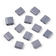2-Hole Baking Paint Glass Seed Beads, Rectangle, Dark Gray, 5x4.5~5.5x2~2.5mm, Hole: 0.5~0.8mm(SEED-S023-17C-34)