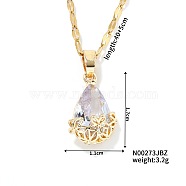 Mini 3D Fashionable Cute Versatile Elegant Brass Glass Teardrop Pendant Necklaces, White, 15.75 inch(40cm)(LA0295-1)