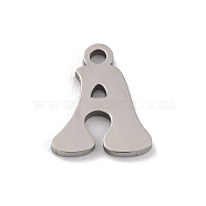 Non-Tarnish 201 Stainless Steel Charms, Laser Cut, Letter Charm, Letter A, 10.5x8.5x1mm, Hole: 1.2mm(STAS-U016-01P-A)