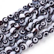 Handmade Evil Eye Lampwork Round Bead Strands, Light Grey, 4mm, Hole: 1mm, about 100pcs/strand, 14.56 inch(LAMP-L055-4mm-09)