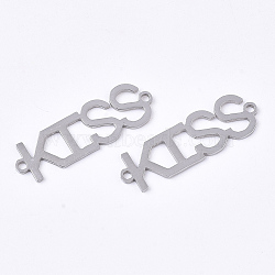 Non-Tarnish 201 Stainless Steel Links connectors, for Valentine's Day, Laser Cut Links, Word Kiss, Stainless Steel Color, 30x9.5x1mm, Hole: 1.5mm(STAS-N091-32P)