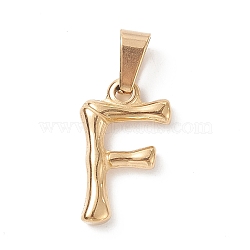 304 Stainless Steel Pendants, Bamboo Style, Letter, Golden Color, Letter.F, 19x11x3mm, Hole: 3x7mm(STAS-F235-01G-F)