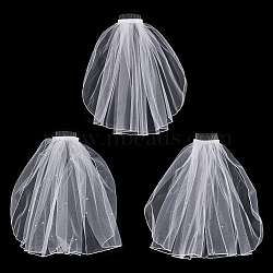 3Pcs 3 Styles Polyester Mesh Bridal Veils, for Women Wedding Party Decorations, with Hair Comb, White, 400~420x530~590x5.5~6.5mm, 1pc/style(AJEW-FG0004-21)