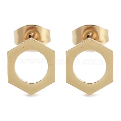 Vacuum Plating 304 Stainless Steel Stud Earrings for Women, Hollow Hexagon, Golden, 9.5x8mm(EJEW-A048-08G)
