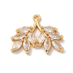 Brass Micro Pave Cubic Zirconia Pendants, Leaf, Real 18K Gold Plated, 15.5x19x2mm, Hole: 1.5mm(KK-K378-23G)