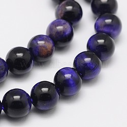 Natural Purple Tiger Eye Round Bead Strands, Dyed & Heated, Midnight Blue, 4mm, Hole: 1mm, about 90pcs/strand, 15.6 inch(G-M220-4mm-01)