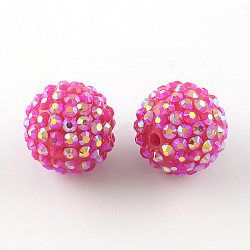 AB-Color Resin Rhinestone Beads, with Acrylic Round Beads Inside, for Bubblegum Jewelry, Magenta, 20x18mm, Hole: 2~2.5mm(RESI-S315-18x20-09)