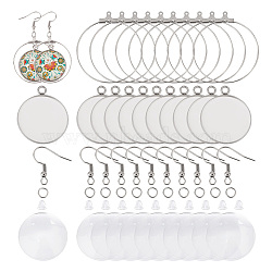 DIY Blank Dome Earring Making Kit, Including 304 Stainless Steel Earring Hooks & Round Pendants, Plastic Ear Nuts, Glass Cabochons, Stainless Steel Color, 200Pcs/box(DIY-UN0004-80)