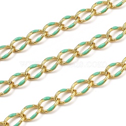 Brass Curb Chains, with Enamel, Spool, Long-Lasting Plated, Soldered, Golden, Aquamarine, Link: 10.3x7x1.25mm(CHC-L039-46G-G)