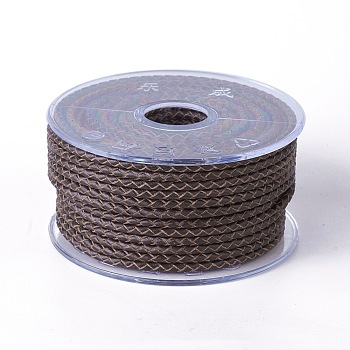 Braided Cowhide Cord, Leather Jewelry Cord, Jewelry DIY Making Material, Coffee, 3mm, about 21.87 yards(20m)/roll