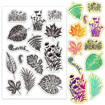 Custom Summer Theme PVC Plastic Clear Stamps, for DIY Scrapbooking, Photo Album Decorative, Cards Making, Leaf, 160x110mm