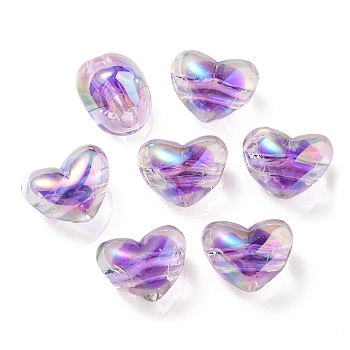 Two Tone UV Plating Transparent Acrylic European Beads, Large Hole Beads, Heart, Medium Purple, 14.5x18.5x14mm, Hole: 4mm