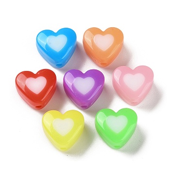 Two Tone Opaque Acrylic Beads, Imitation Jelly, Heart, Mixed Color, 15x17x11mm, Hole: 2.2mm, about 289pcs/500g