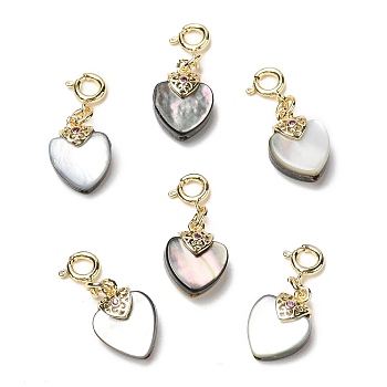 Natural Black Lip Shell Heart Pendant Decorations, with Brass Spring Ring Clasps, Real 14K Gold Plated, 23mm
