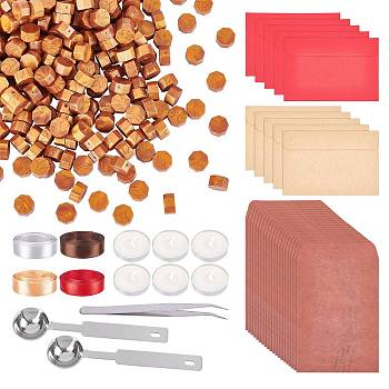 CRASPIRE DIY Scrapbook Making Kits, Including Paper Envelopes, Polyester Ribbons, Iron Wax Sticks Melting Spoons, 304 Stainless Steel Beading Tweezers, Flat Round Candle and Sealing Wax Particles, Mixed Color, 0.9cm, 300pcs/set
