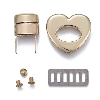 Zinc Alloy Bag Twist Lock Accessories, Handbags Turn Lock, Heart, Light Gold, 26x30x27mm