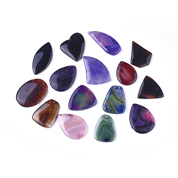 Natural Agate Pendants, Dyed & Heated, Mixed Shapes, Mixed Color, 38.5~60.5x25.5~40.5x4.5~6.5mm, Hole: 1.5~2mm