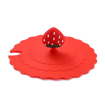 Strawberry Food Grade Silicone Cup Cover Lid, with A Notch, Dust-Proof Lid for Cup, Red, 105x36mm