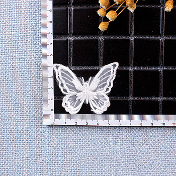 Lace Embroidery Sewing Fiber, DIY Garment Accessories, Butterfly, White, 46x58mm