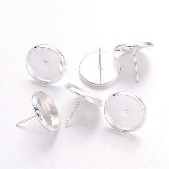 Silver Color Plated Brass Ear Studs Settings, Tray: 12mm, 12mm, Pin: 1mm