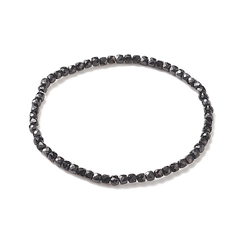 Natural Black Spinel Cube Beaded Stretch Bracelet for Women, Inner Diameter: 2-3/8 inch(6cm)