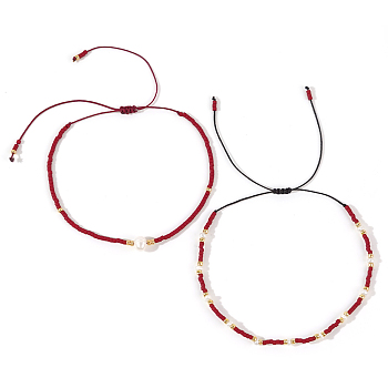 Fashionable Glass Seed Bead & Shell Braided Bead Bracelets Sets for Women