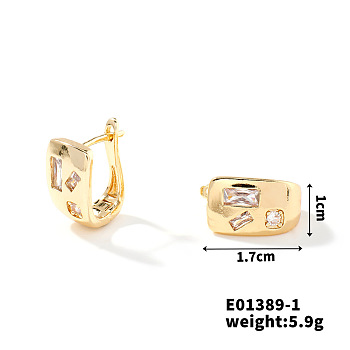 Copper & Zircon Hoop Earrings With Vintage French style and Fashionable Versatility, Golden, 17x10mm