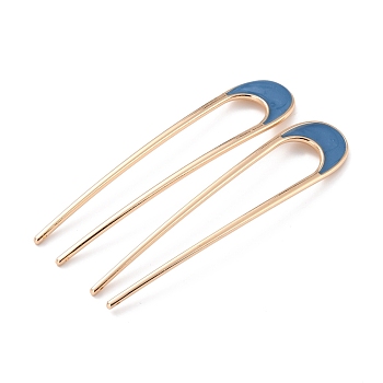 Alloy Enamel Hair Forks, U-shaped, Vintage Decorative for Hair Diy Accessory, Golden, Steel Blue, 101.5x21x3mm