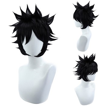 Cosplay Party Wigs, Synthetic Wigs, Heat Resistant High Temperature Fiber, Short Spiky Wigs with Bangs, Black, 11 inch(28cm)