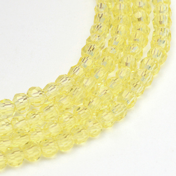 Transparent Glass Bead Strands, Faceted Round, Champagne Yellow, 4~5mm, Hole: 0.5mm, about 93~98pcs/Strand, 14.17~14.57 inch(36~37cm)