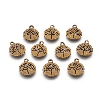 Flat Round with Tree Tibetan Style Alloy Pendants, Cadmium Free & Nickel Free & Lead Free, Antique Bronze, 18.5x15x2mm, Hole: 2mm, about 590pcs/1000g