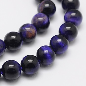 Natural Purple Tiger Eye Round Bead Strands, Dyed & Heated, Midnight Blue, 4mm, Hole: 1mm, about 90pcs/strand, 15.6 inch