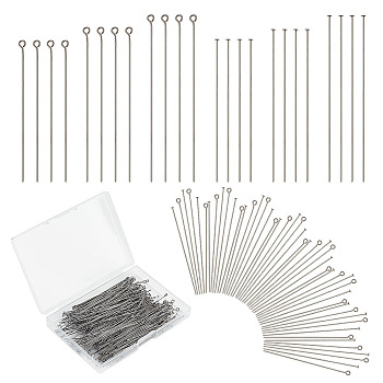 360Pcs 6 Style Brass Eye Pin & Flat Head Pins, for Jewelry Making Finding Kit, Gunmetal, 60~70x0.7mm, 60Pcs/style