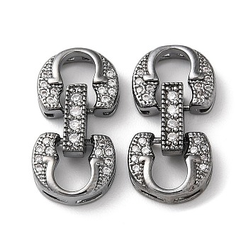 Brass Micro Pave Clear Cubic Zirconia Fold Over Clasps, Gunmetal, 21x10.5x5mm, Hole: 3x1mm