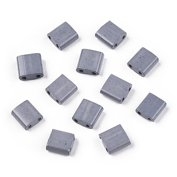 2-Hole Baking Paint Glass Seed Beads, Rectangle, Dark Gray, 5x4.5~5.5x2~2.5mm, Hole: 0.5~0.8mm