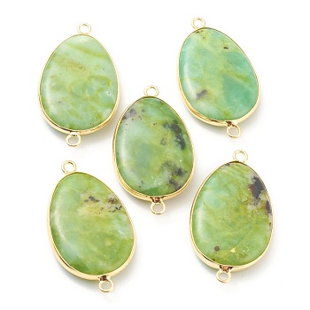 Natural Chrysoprase Link Connectors, with Golden Brass Edges, Flat Oval, 39x21x6mm, Hole: 2mm