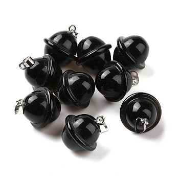 Natural Obsidian Pendants, Planet Charms, with Platinum Plated Alloy Snap on Bails, 19.5~21.5x18~18.5mm, Hole: 5.5x3.3mm